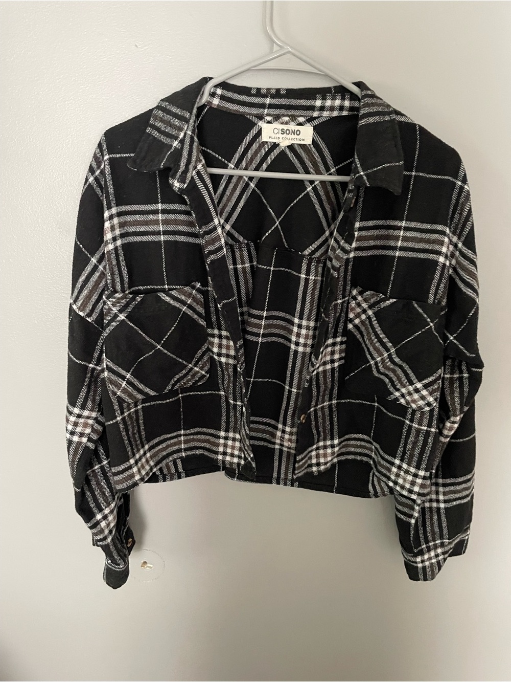 C/SONO Black & White Plaid Cropped Shacket